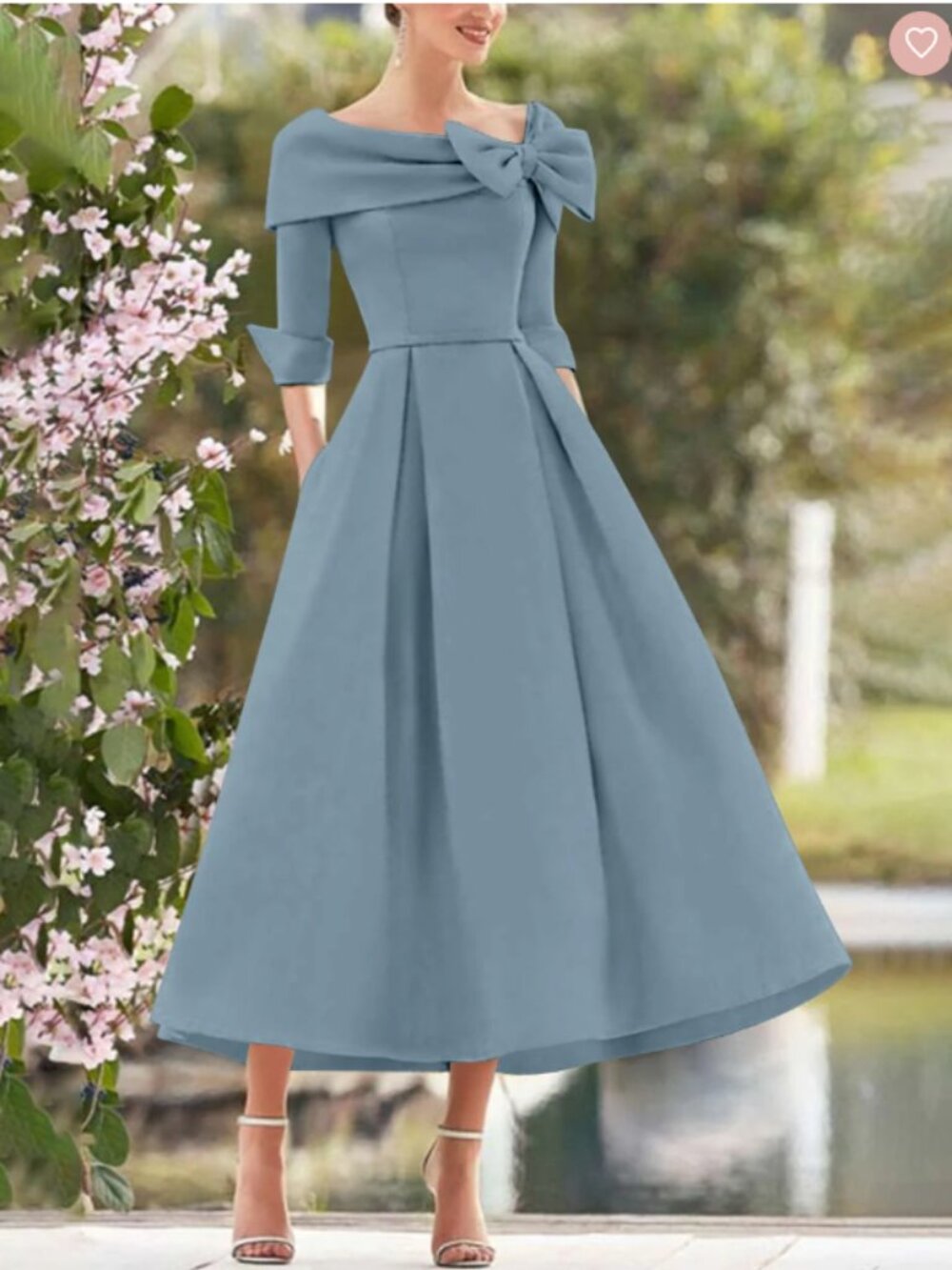 Elegant A-Line/Princess Cowl Neck Bow(s) Special Occasion Dress in Dusty Blue